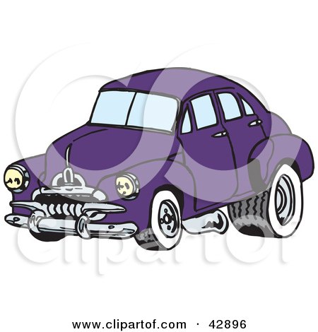 Clipart Illustration of a Vintage Purple Car With Drag Racing Tires by Dennis Holmes Designs