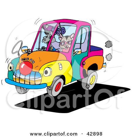 Clipart Illustration of Animals Riding In A Colorful Clown Car by Dennis Holmes Designs