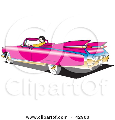 Clipart Illustration of a Man Sitting In His Pink Convertible Cadillac by Dennis Holmes Designs