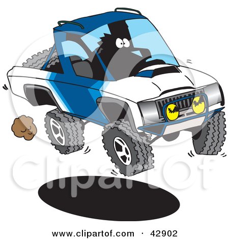 Clipart Illustration of a Driver Catching Air In His Blue Truck by Dennis Holmes Designs