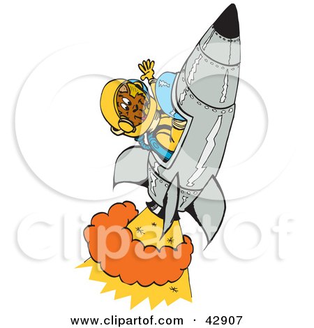 Clipart Illustration of a Kangaroo Astronaut Flying A Rocket Into Space by Dennis Holmes Designs