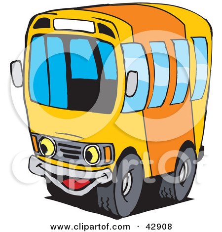 Clipart Illustration of a Happy Orange And Yellow School Bus Character by Dennis Holmes Designs