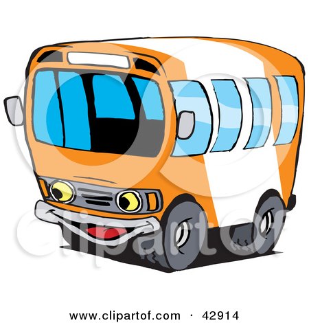 Clipart Illustration of a Happy Orange And White School Bus Character by Dennis Holmes Designs