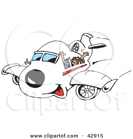 Clipart Illustration of Passengers Waving From Inside An Airplane by Dennis Holmes Designs