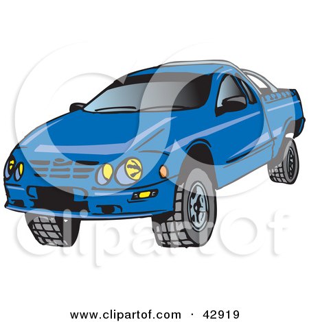Clipart Illustration of a Blue Ute Vehicle With Tough Tires by Dennis Holmes Designs