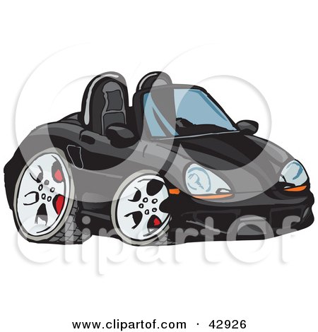 Clipart Illustration of a Cute Compact Black Convertible Porche Sports Car by Dennis Holmes Designs