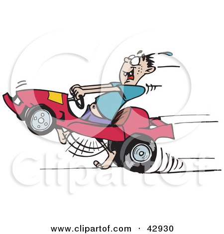 Clipart Illustration of a Man Running And Racing His Go Kart, by Dennis Holmes Designs