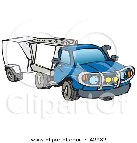 Clipart Illustration of a Blue Truck Towing Trailers by Dennis Holmes Designs