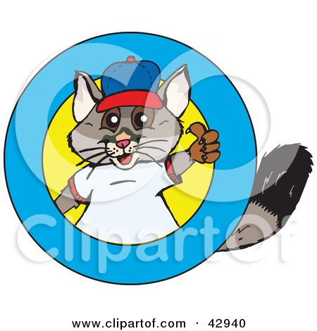 Clipart Illustration of a Friendly Possum Logo With A Blue Ring For Text by Dennis Holmes Designs