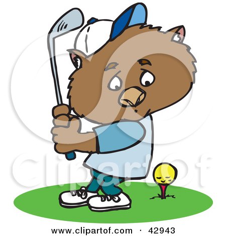 Clipart Illustration of a Golfing Wombat Swinging by Dennis Holmes Designs