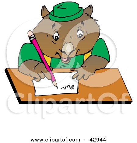 Clipart Illustration of a Wombat Writing A Letter Or Doing Homework by Dennis Holmes Designs