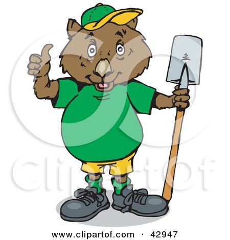 Clipart Illustration of a Working Wombat Holding a Shovel by Dennis Holmes Designs