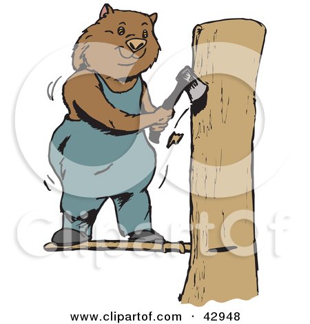 Clipart Illustration of a Lumberjack Wombat Chopping Down A Tree by Dennis Holmes Designs
