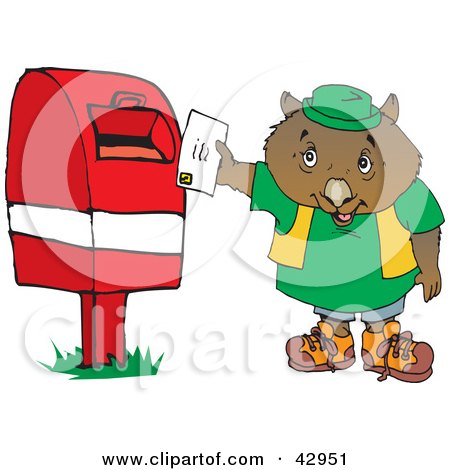 Clipart Illustration of a Wombat Mailing a Letter by Dennis Holmes Designs