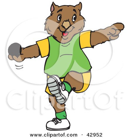 Clipart Illustration of a Wombat Cricket Bowler by Dennis Holmes Designs