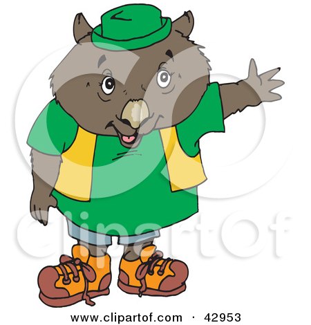 Clipart Illustration of a Friendly Dressed Wombat Holding Out One Arm by Dennis Holmes Designs