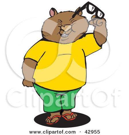 Clipart Illustration of a Squinting Wombat Holding Glasses by Dennis Holmes Designs