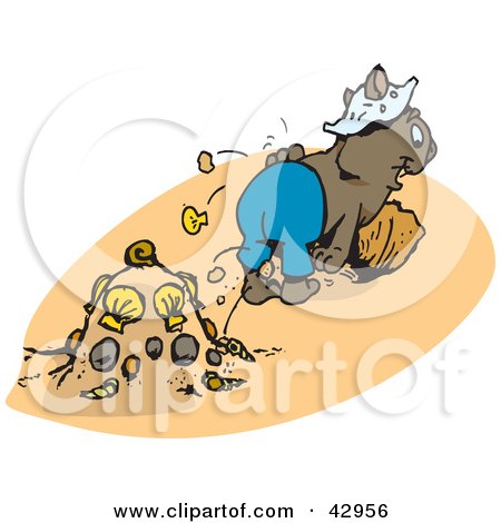 Clipart Illustration of a Wombat Digging Shells Out Of The Sand On A Beach by Dennis Holmes Designs