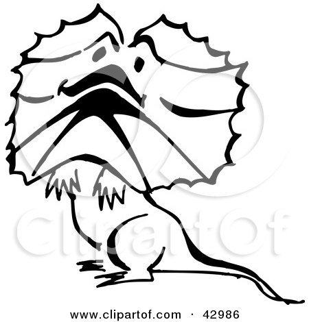 Clipart Illustration of a Black And White Cute Frill Lizard by Dennis Holmes Designs