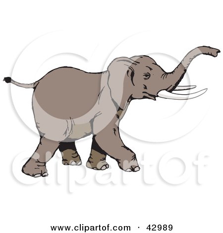 Clipart Illustration of a Brown Walking Elephant by Dennis Holmes Designs