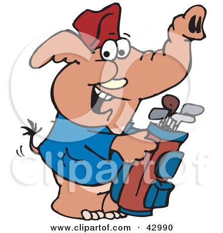 Clipart Illustration of a Friendly Golfing Elephant Character by Dennis Holmes Designs