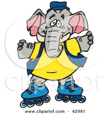 Clipart Illustration of a Happy Elephant Character Roller Blading by Dennis Holmes Designs