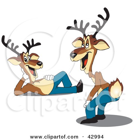 Clipart Illustration of Two Laughing Reindeer by Dennis Holmes Designs