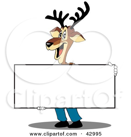Clipart Illustration of a Friendly Reindeer Holding A Blank Sign by Dennis Holmes Designs