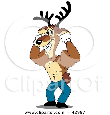 Clipart Illustration of a Strong Reindeer Flexing His Muscles by Dennis Holmes Designs