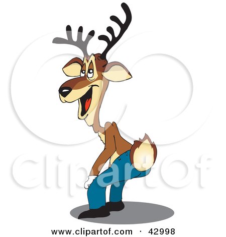 Clipart Illustration of a Laughing Reindeer Sticking His Butt Out by Dennis Holmes Designs