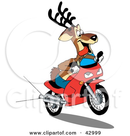 Clipart Illustration of a Reindeer Riding A Red Scooter by Dennis Holmes Designs
