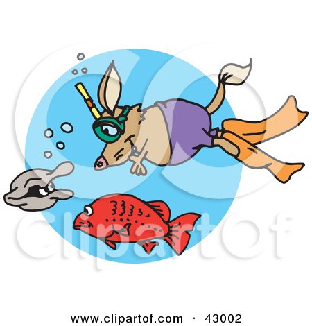 Clipart Illustration of a Snorkeling Mouse Watching A Fish And Clam by Dennis Holmes Designs