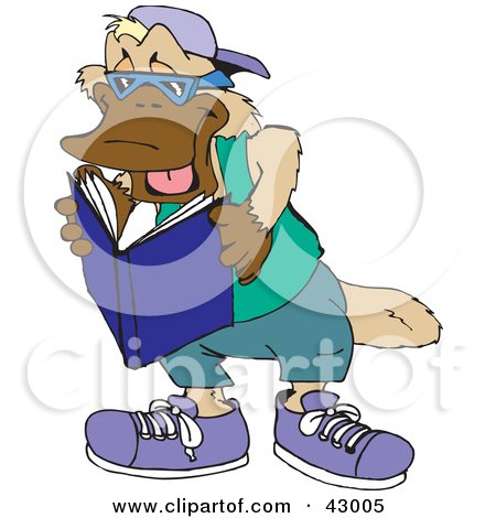 Clipart Illustration of a Platypus Reading a Book by Dennis Holmes Designs