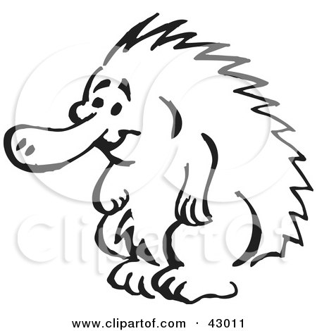 Clipart Illustration of a Black And White Standing Echidna by Dennis Holmes Designs
