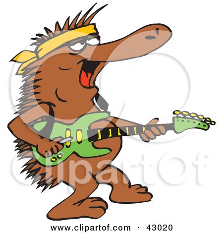 Clipart Illustration of a Guitarist Echidna Playing During A Concert by Dennis Holmes Designs
