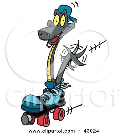 Clipart Illustration of a Snake Using His Tail To Propel A Roller Skate by Dennis Holmes Designs