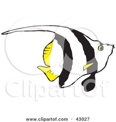 Clipart Illustration of a Swimming Fish With White, Black And Yellow Markings by Dennis Holmes Designs
