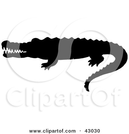 Clipart Illustration of a Black Crocodile Silhouette by Dennis Holmes Designs