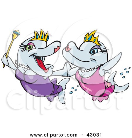 Clipart Illustration of Queen And Princess Dolphins by Dennis Holmes Designs