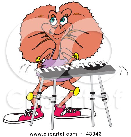 Clipart Illustration of a Frill Lizard Playing A Keyboard by Dennis Holmes Designs
