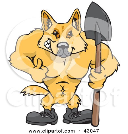 Clipart Illustration of a Dingo Digger Holding A Shovel by Dennis Holmes Designs