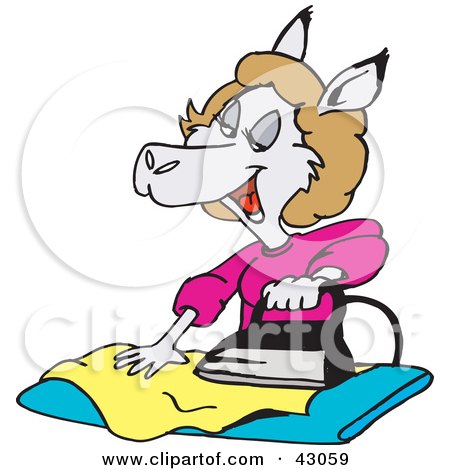 Clipart Illustration of a Female Kangaroo Ironing Clothes by Dennis Holmes Designs