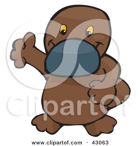 Clipart Illustration of a Cute Brown Platypus Waving by Dennis Holmes Designs
