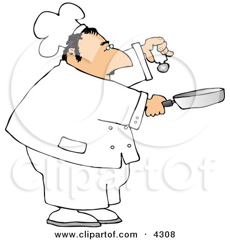Male Chef Holding a Salt Shaker and a Skillet Clipart by djart