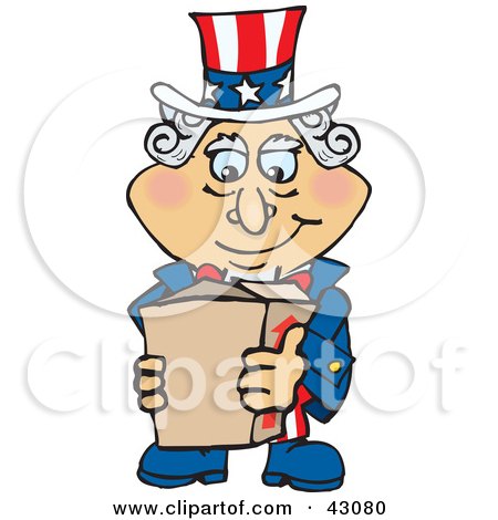 Clipart Illustration of Uncle Sam Holding A Cardboard Shipping Box by Dennis Holmes Designs