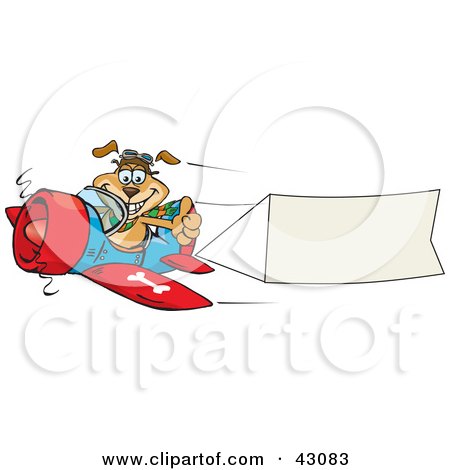 Clipart Illustration of a Dog Pilot Flying A Plane With A Blank Banner by Dennis Holmes Designs