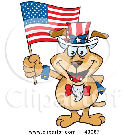 Clipart Illustration of a Patriotic Uncle Sam Dog Waving An American Flag On Independence Day by Dennis Holmes Designs