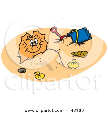 Clipart Illustration of a Happy Frill Lizard Buried On A Sandy Beach by Dennis Holmes Designs
