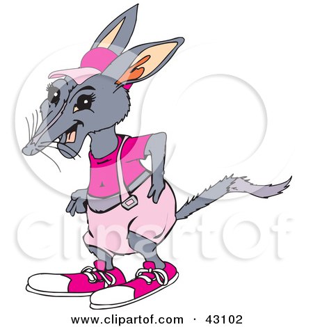 Clipart Illustration of a Happy Bilby In Pink Clothes by Dennis Holmes Designs
