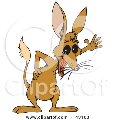 Clipart Illustration of a Happy Brown Bilby Waving by Dennis Holmes Designs